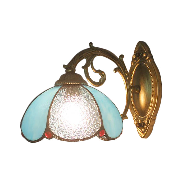 BowLift | Floral Wall Light Stained Glass 1 Light Tiffany Style Wall Lamp in Blue/Beige for Bedroom