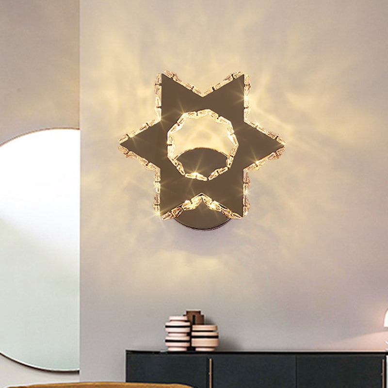 BowLift | Hand-cut Crystal Flower/Star Wall Light Modernism LED Wall-mounted Lighting in Chrome, Warm/White Light