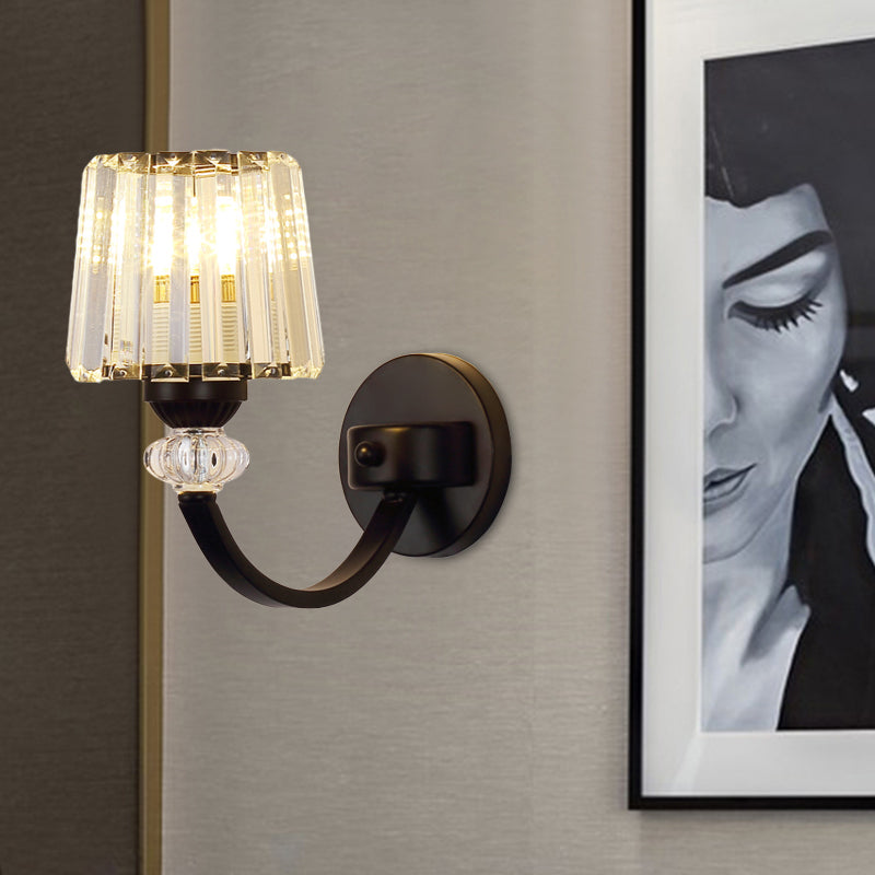 BowLift | Clear Crystal Frame Wall Light Modernist 1/2-Light Wall Mounted Lighting with Curved Arm in Black/Gold
