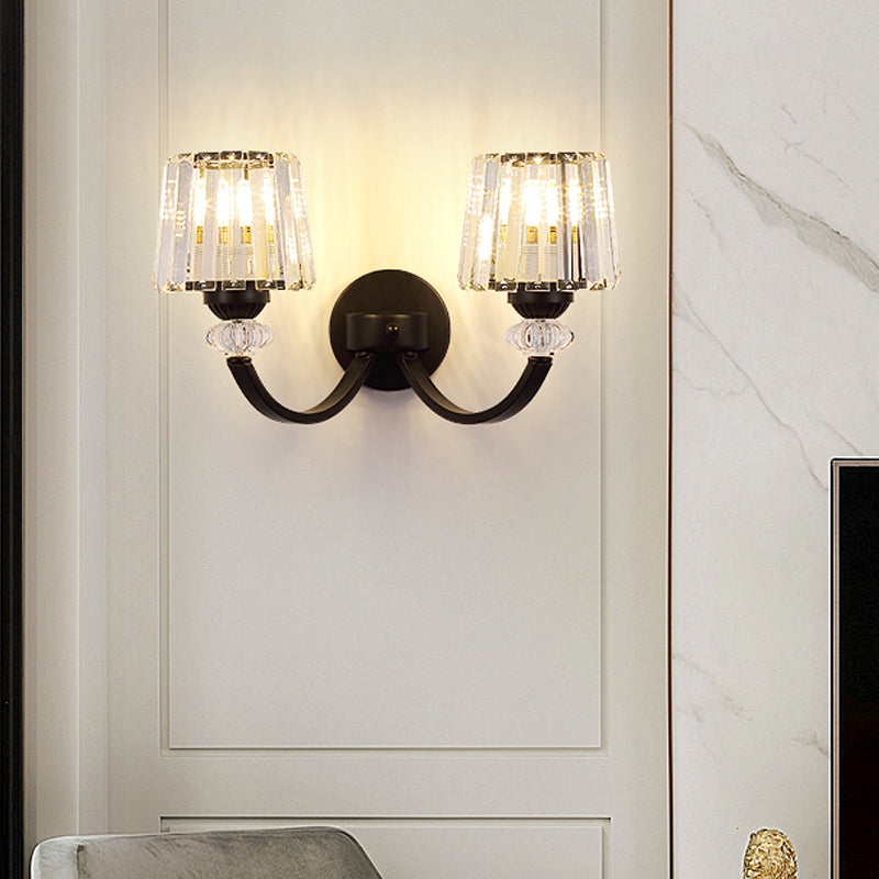BowLift | Clear Crystal Frame Wall Light Modernist 1/2-Light Wall Mounted Lighting with Curved Arm in Black/Gold