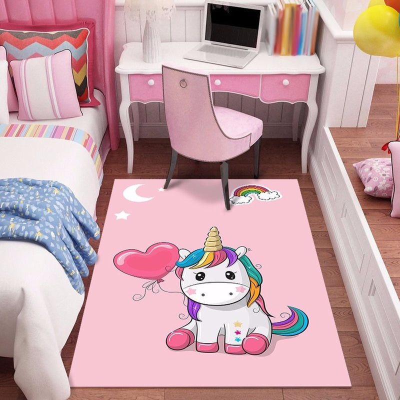 BowLift | Beautiful Cartoon Character Pattern Rug Pink and Green Kids Rug Polyester Pet Friendly Washable Non-Slip Back Area Rug for the Children's Room