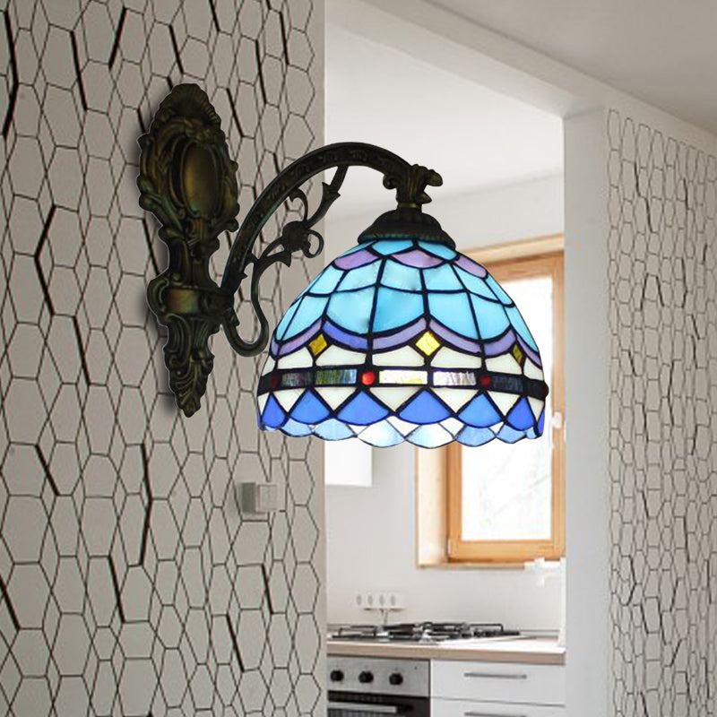 BowLift | Dome Wall Light Fixture Baroque Colored Glass 1 Main Wall Mount Light in Blue for Bedroom