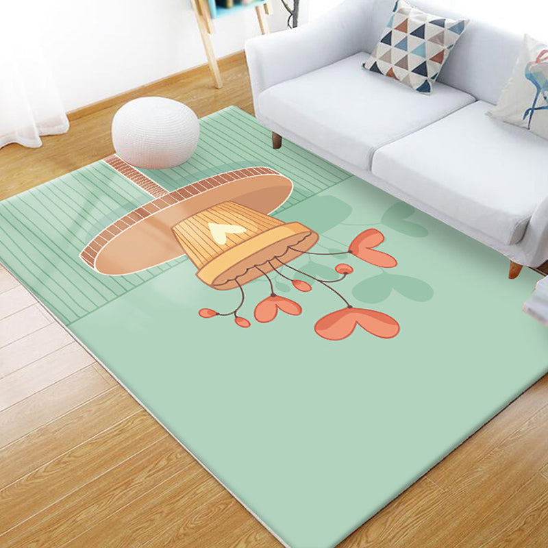BowLift | Unusual heart pattern rug green children's rug polyester pet friendly washable non-slip back rug for the children's room