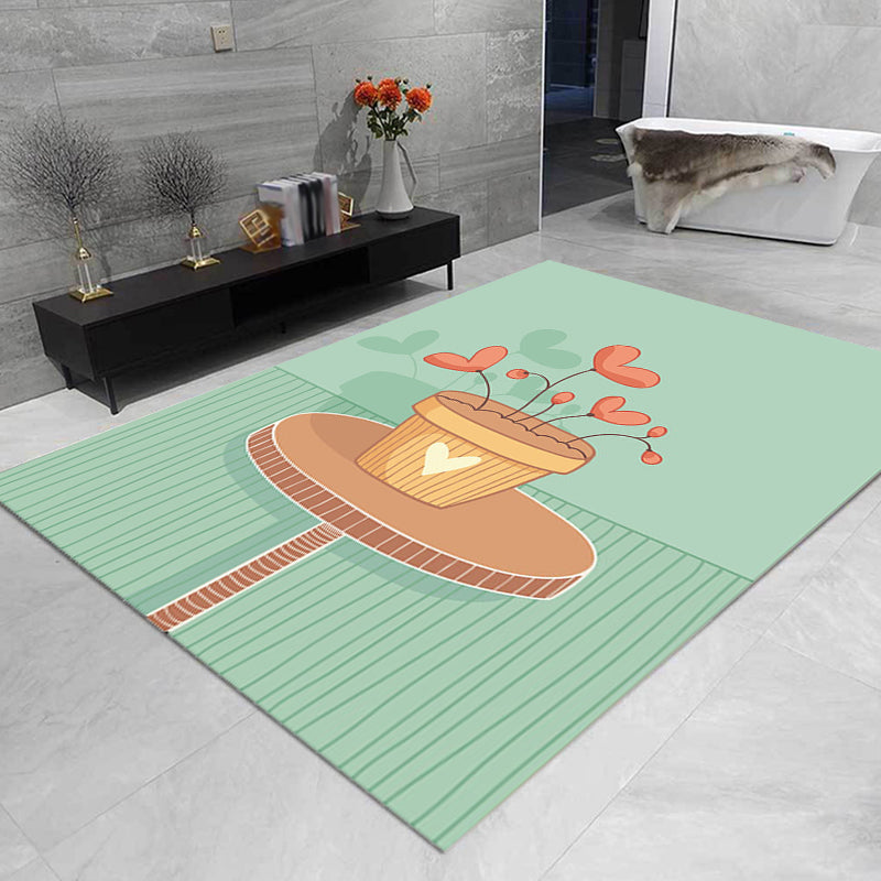 BowLift | Unusual heart pattern rug green children's rug polyester pet friendly washable non-slip back rug for the children's room
