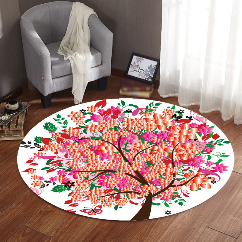 BowLift | Unique Flower Pattern Carpet Pink and Orange Child's Carpet Polyester Pet Friendly Washable Non-Slip Back Carpet for the Children's Room