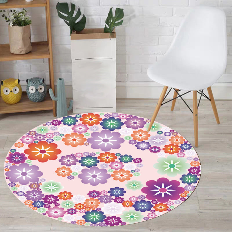 BowLift | Unique Flower Pattern Carpet Pink and Orange Child's Carpet Polyester Pet Friendly Washable Non-Slip Back Carpet for the Children's Room