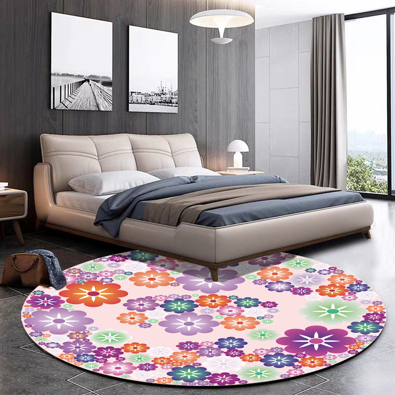 BowLift | Unique Flower Pattern Carpet Pink and Orange Child's Carpet Polyester Pet Friendly Washable Non-Slip Back Carpet for the Children's Room