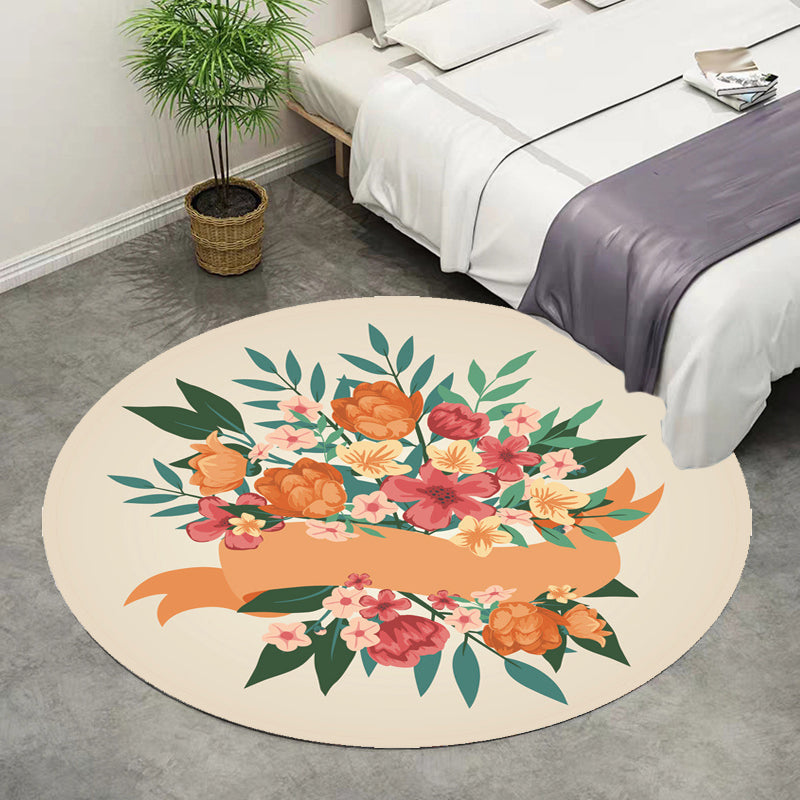 BowLift | Unique Flower Pattern Carpet Pink and Orange Child's Carpet Polyester Pet Friendly Washable Non-Slip Back Carpet for the Children's Room