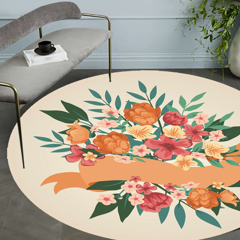 BowLift | Unique Flower Pattern Carpet Pink and Orange Child's Carpet Polyester Pet Friendly Washable Non-Slip Back Carpet for the Children's Room