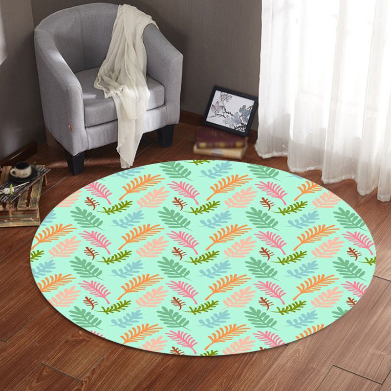 BowLift | Unique Leaf Pattern Rug Green Children's Rug Polyester Washable Pet Friendly Non-Slip Carpet for Children's Room