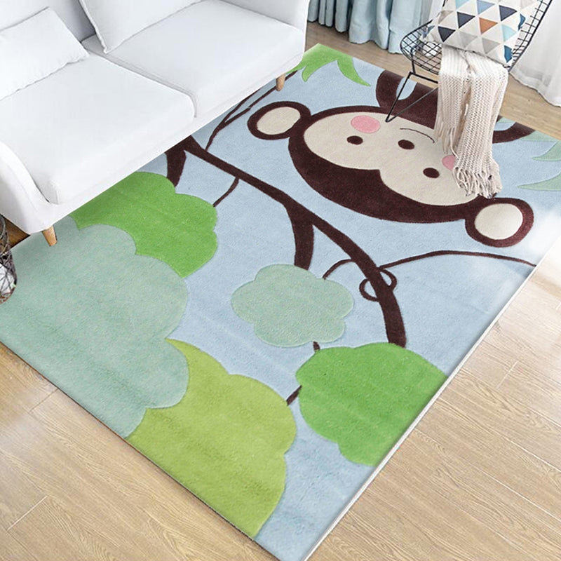 BowLift | Children's Animal Pattern Rug Green Multicolor Polyester Rug Washable Pet-Friendly Non-Slip Rug for the Children's Room