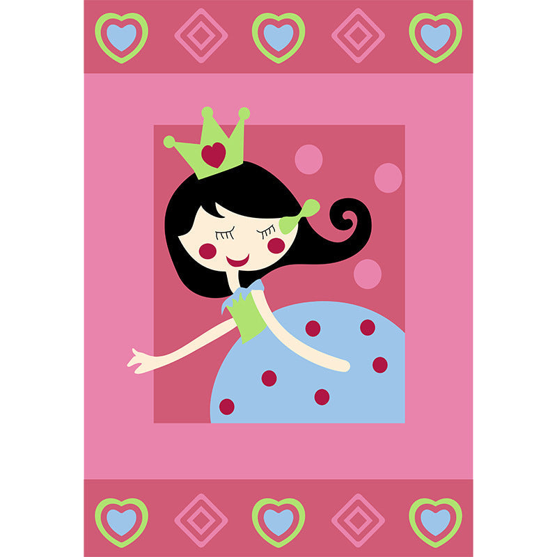 BowLift | Cute Cartoon Character Pattern Rug Pink Kids Rug Polyester Washable Pet Friendly Non-Slip Rug for the Nursery