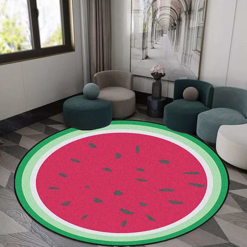 BowLift | Unique Watermelon Pattern Rug Red and Green Kids Rug Polyester Washable Pet Friendly Non-Slip Carpet for Children's Room