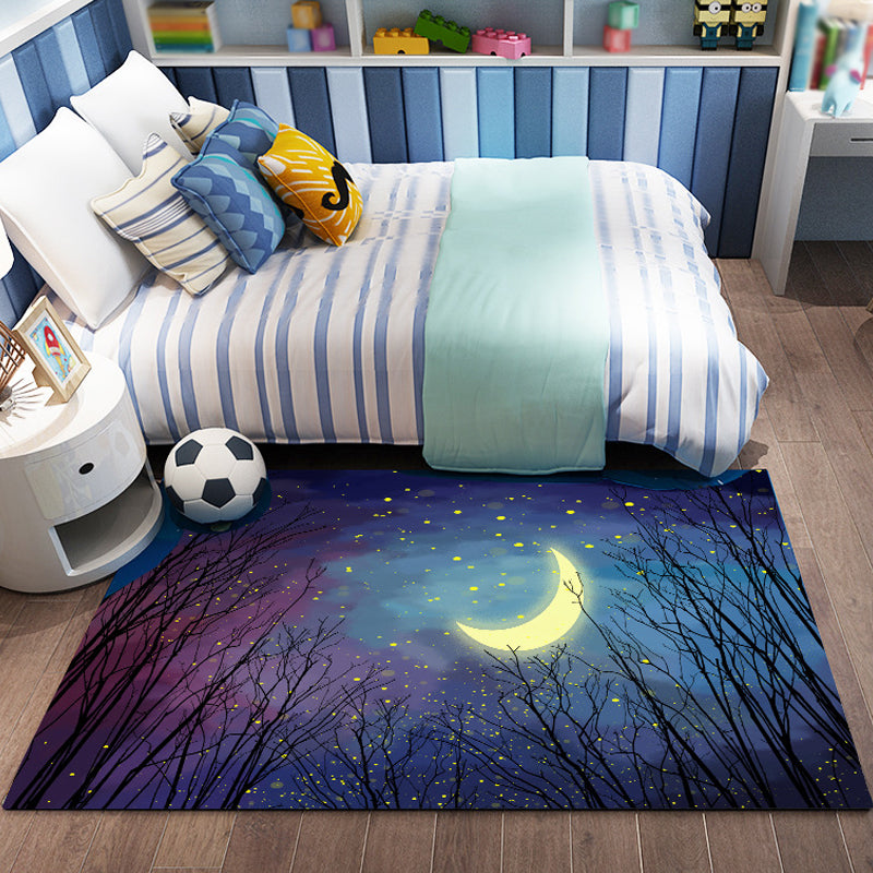 BowLift | Pink and Blue Children's Carpet Polyester Forest and City Pattern Carpet Pet Friendly Washable Non-Slip Backing Carpet for Decoration