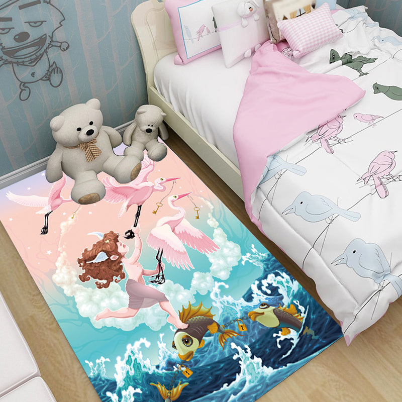 BowLift | Pink and Blue Children's Carpet Polyester Forest and City Pattern Carpet Pet Friendly Washable Non-Slip Backing Carpet for Decoration