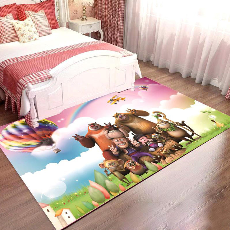 BowLift | Kids Cartoon Character Pattern Rug Pink and Blue Polyester Rug Washable Pet Friendly Non-Slip Rug for the Children's Room