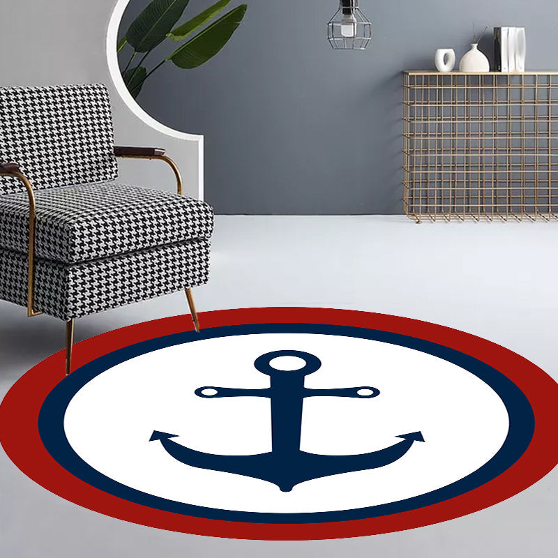 BowLift | Unique navigation pattern rug with ship and anchor Blue and White children's rug Polyester Washable Pet-friendly Non-slip rug for children's room