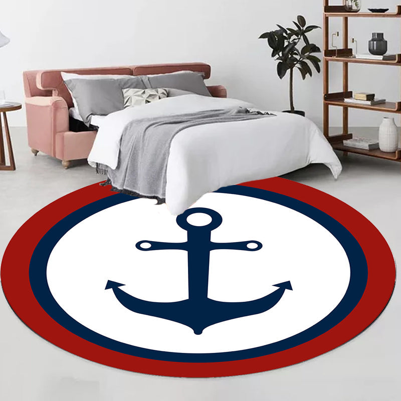 BowLift | Unique navigation pattern rug with ship and anchor Blue and White children's rug Polyester Washable Pet-friendly Non-slip rug for children's room