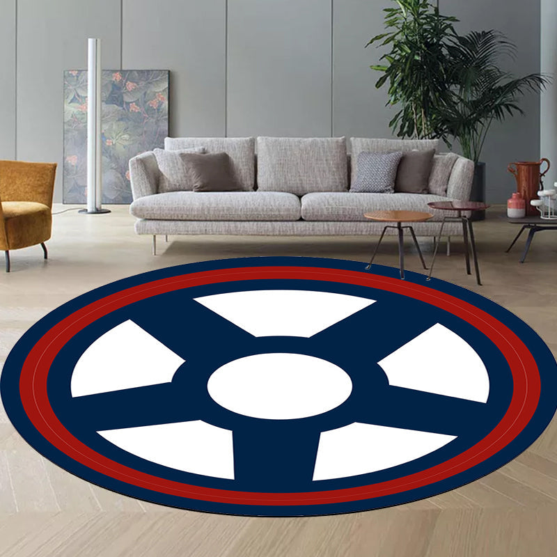 BowLift | Unique navigation pattern rug with ship and anchor Blue and White children's rug Polyester Washable Pet-friendly Non-slip rug for children's room
