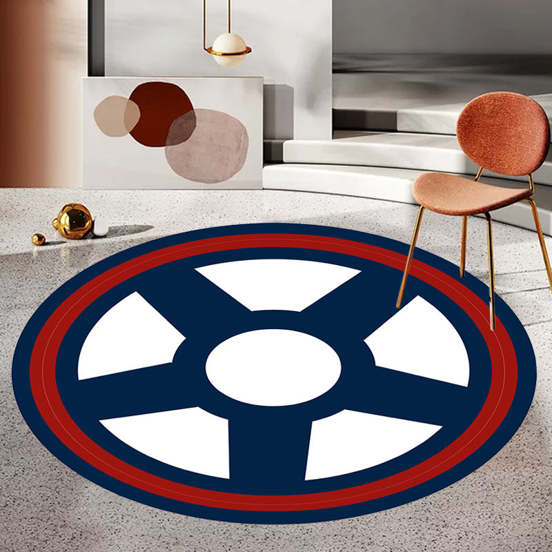 BowLift | Unique navigation pattern rug with ship and anchor Blue and White children's rug Polyester Washable Pet-friendly Non-slip rug for children's room