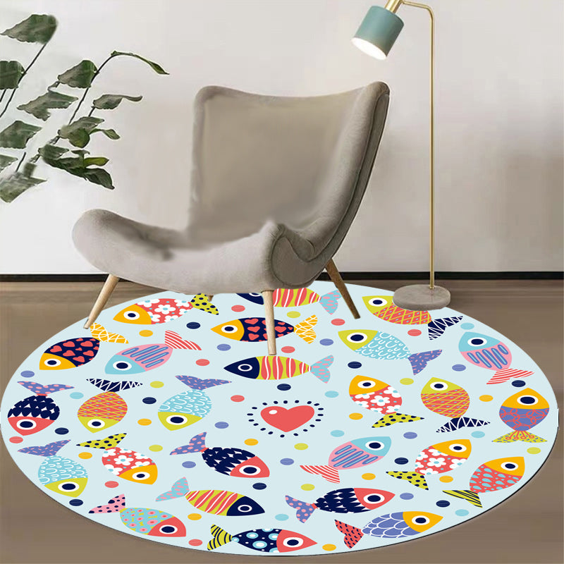 BowLift | Green and Blue Children's Carpet Polyester Animal and Fish Pattern Carpet Pet Friendly Washable Non-Slip Backing Carpet for Decoration