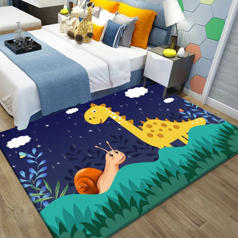 BowLift | Unique Cartoon Animal Pattern Rug Black and Blue Kids Rug Polyester Pet Friendly Washable Area Rug for Children's Room