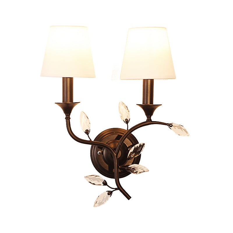 BowLift | Leave Bevelled Crystal Wall Lamp Minimalism 2 Lights Black/Gold Wall Lighting Ideas with Conical Fabric Shade