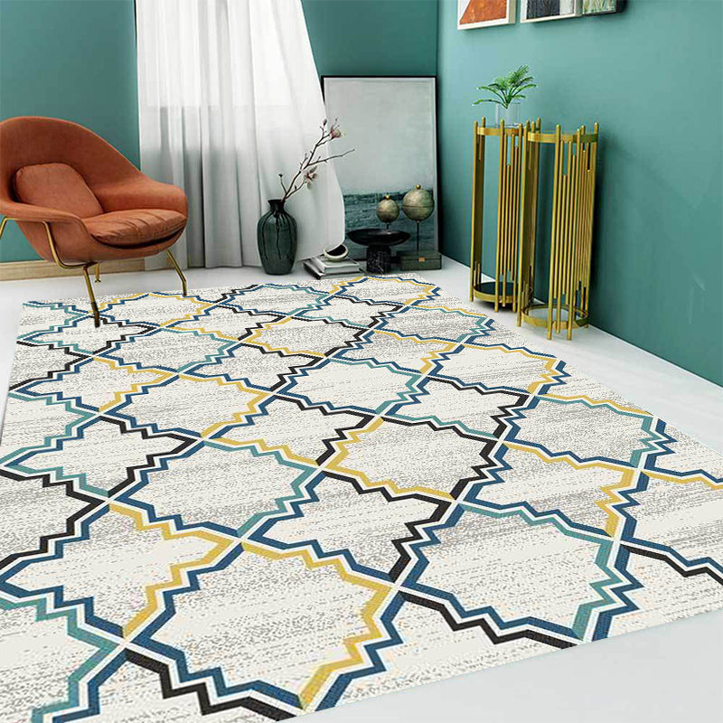 BowLift | Stylish striped pattern carpet with flowers gray and yellow Bohemian carpet synthetic pet-friendly non-slip back washable carpet for the living room