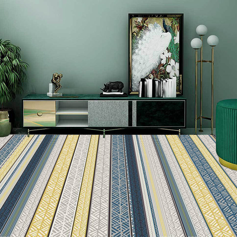 BowLift | Stylish striped pattern carpet with flowers gray and yellow Bohemian carpet synthetic pet-friendly non-slip back washable carpet for the living room