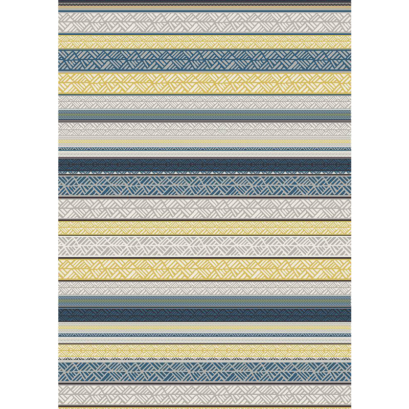 BowLift | Stylish striped pattern carpet with flowers gray and yellow Bohemian carpet synthetic pet-friendly non-slip back washable carpet for the living room