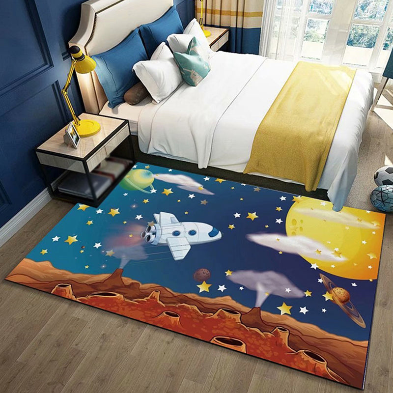 BowLift | Unusual Space Pattern Rug Multicolored Kids Rug Polyester Pet-Friendly Washable Rug for the Kids Room