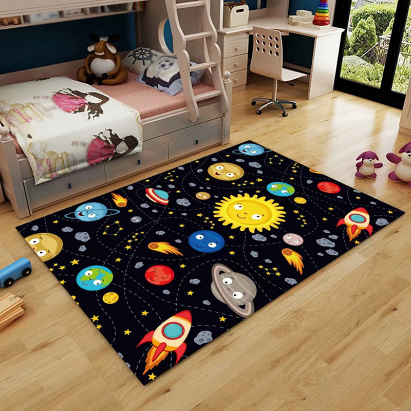 BowLift | Unusual Space Pattern Rug Multicolored Kids Rug Polyester Pet-Friendly Washable Rug for the Kids Room