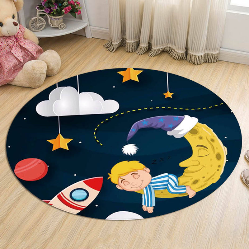 BowLift | Unique Spaceship Pattern Rug with Planet Black and Red Children's Rug Polyester Washable Pet Friendly Non-Slip Rug for the Children's Room