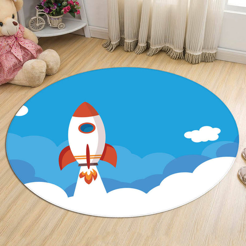 BowLift | Unique Spaceship Pattern Rug with Planet Black and Red Children's Rug Polyester Washable Pet Friendly Non-Slip Rug for the Children's Room