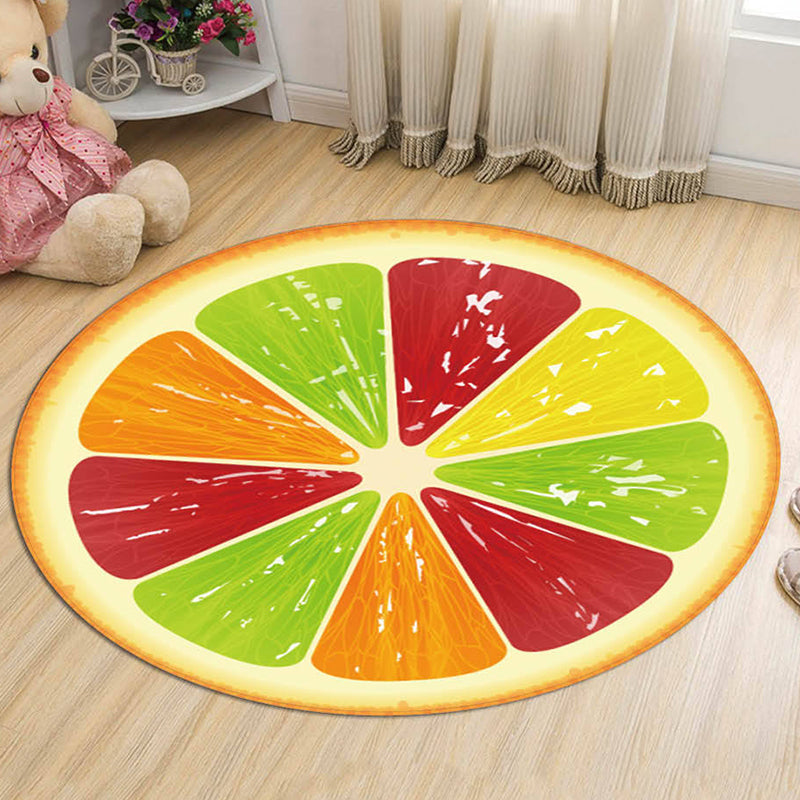 BowLift | Green and Orange Children's Carpet Polyester Fruit Pattern Rug Pet Friendly Washable Non-Slip Backing Area Rug for Decoration