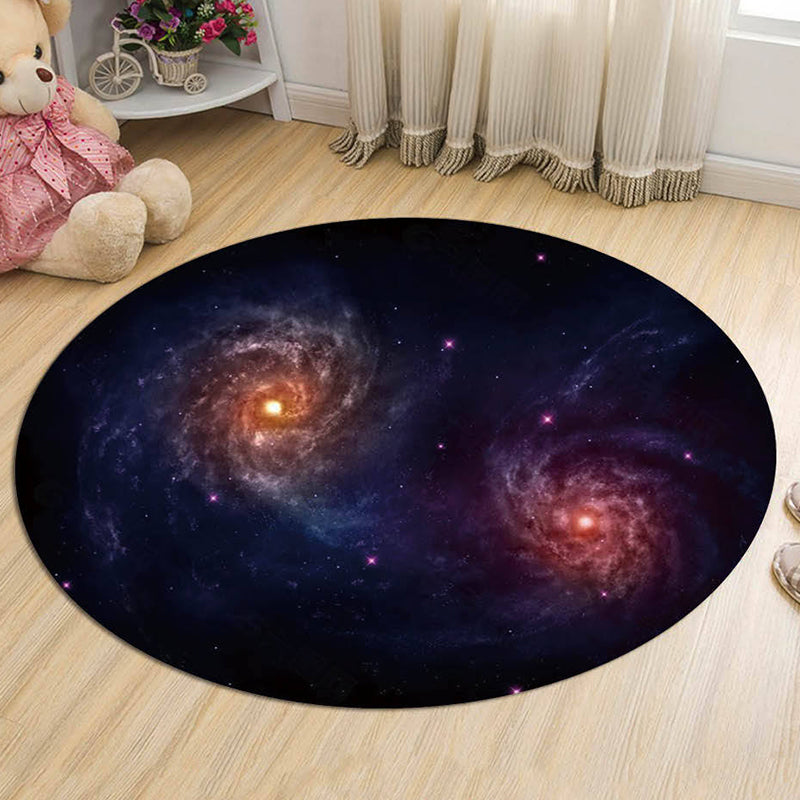 BowLift | Black and Blue Kids Carpet Polyester Galaxy Pattern Rug Pet-Friendly Washable Non-Slip Backing Carpet for Decoration