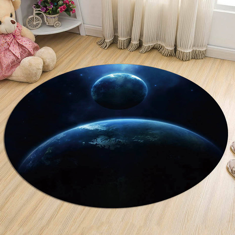 BowLift | Black and Blue Kids Carpet Polyester Galaxy Pattern Rug Pet-Friendly Washable Non-Slip Backing Carpet for Decoration