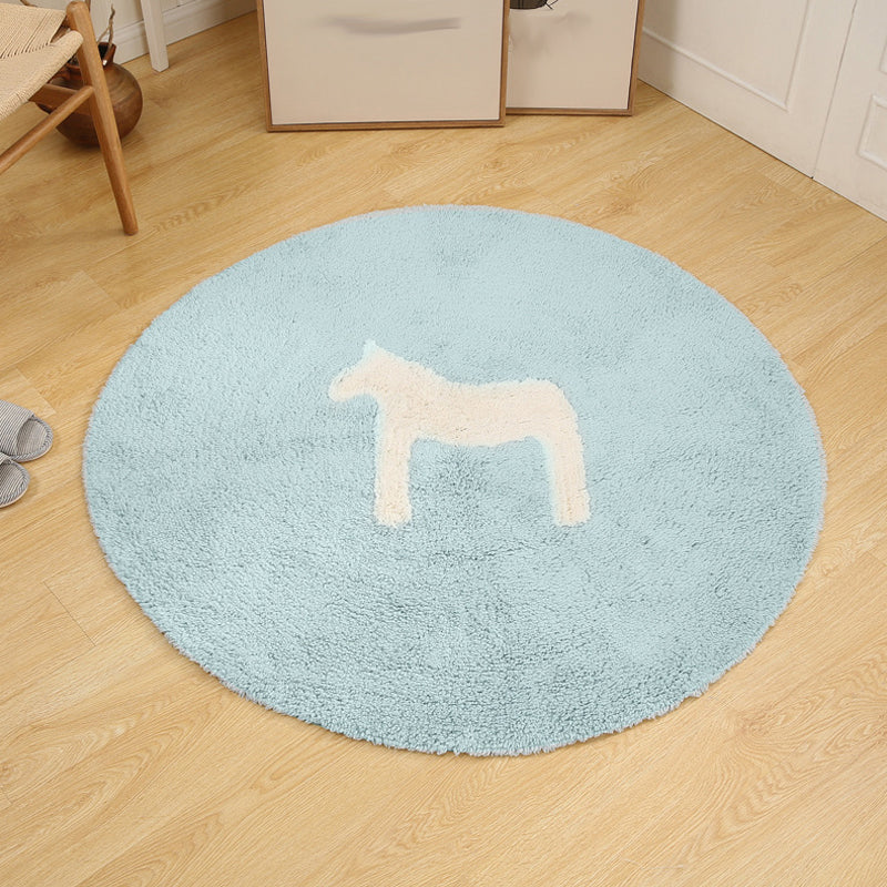 BowLift | Children's horse pattern rug Blue and Khaki Cotton rug Washable Pet-friendly Non-slip rug for the children's room