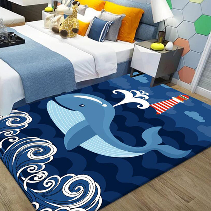 BowLift | Beautiful whale pattern rug blue children's rug polyester pet-friendly washable area rug for the nursery