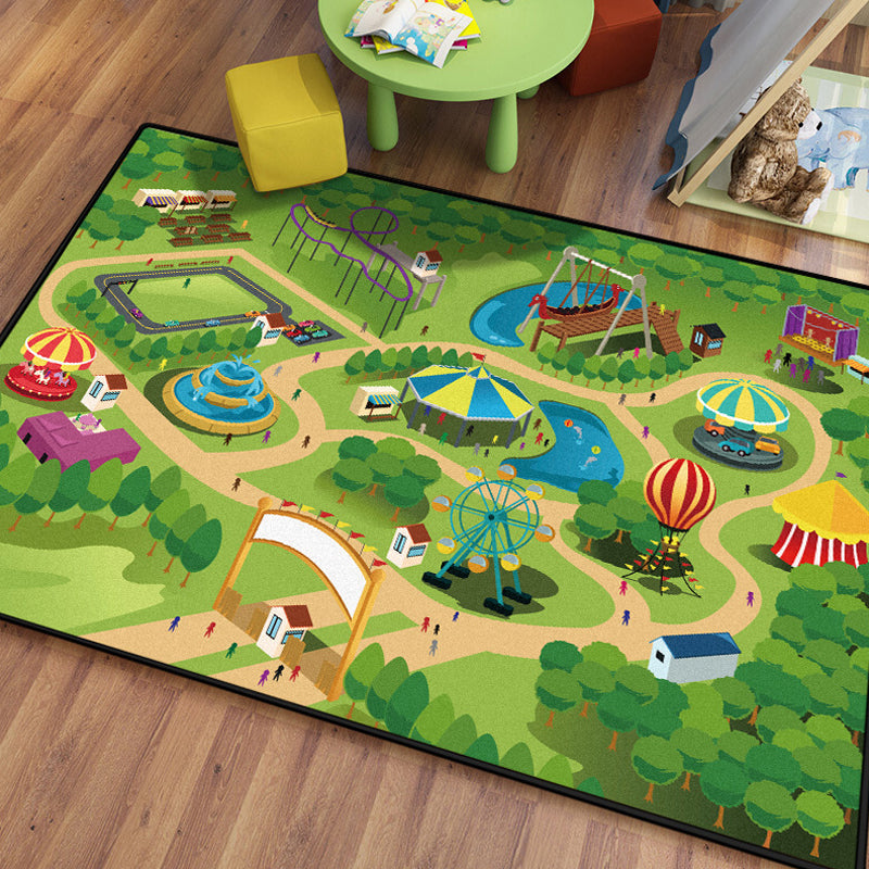 BowLift | Stylish house sample rug with river green and blue children's rug made of polyester, pet-friendly, washable rug for the children's room