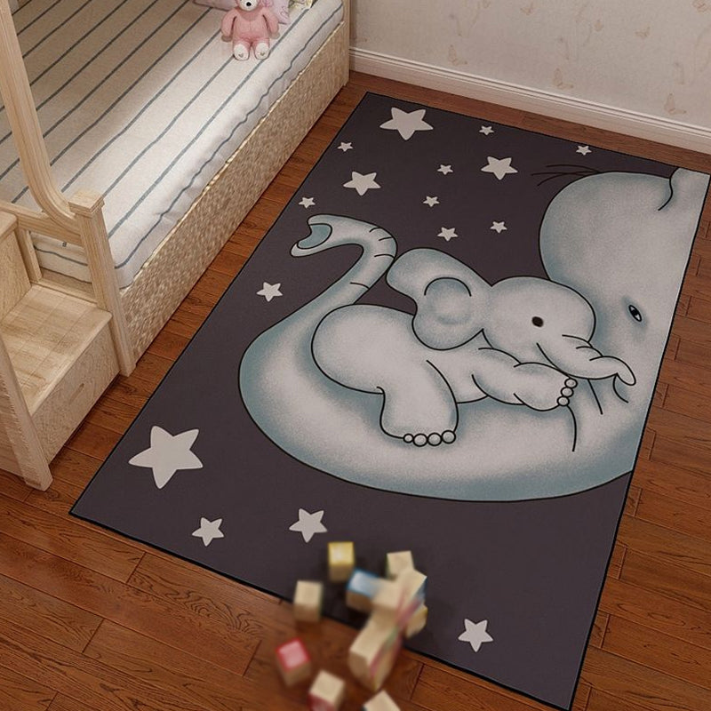 BowLift | Unique cartoon animal pattern rug with star black and pink children's rug polyester washable pet-friendly non-slip rug for children's room