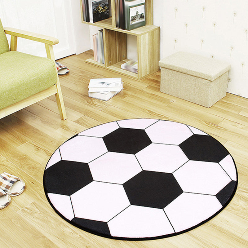 BowLift | White and Red Children's Carpet Polyester Basketball and Soccer Pattern Rug Pet Friendly Washable Non-Slip Backing Rug for Decoration
