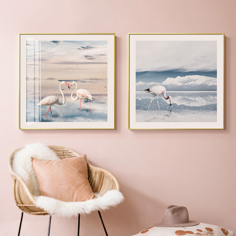 BowLift | Lake and Flamingo Painting Tropical Style Canvas Wall Print, Multiple Sizes