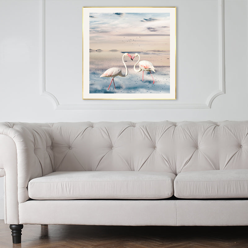 BowLift | Lake and Flamingo Painting Tropical Style Canvas Wall Print, Multiple Sizes