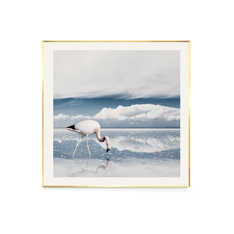 BowLift | Lake and Flamingo Painting Tropical Style Canvas Wall Print, Multiple Sizes