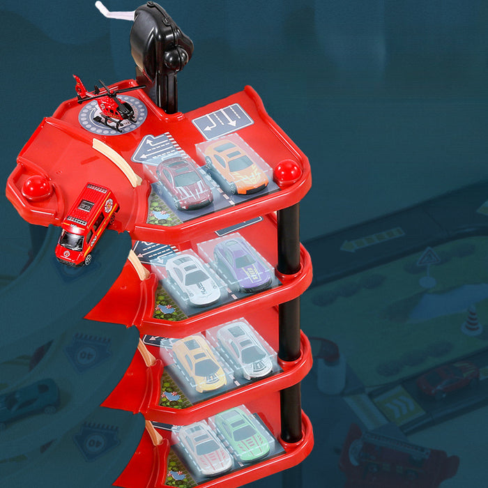 BowLift | FirePark Garage Playset – Multi-Level Fire Station with Fire Trucks & Traffic Signs for Adventurous Kids