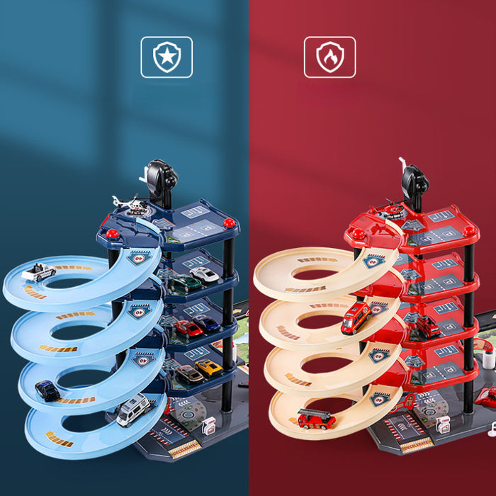 BowLift | FirePark Garage Playset – Multi-Level Fire Station with Fire Trucks & Traffic Signs for Adventurous Kids