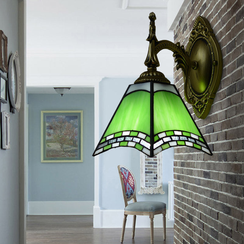 BowLift | Tiffany Pyramid Wall Lamp Blasted Glass 1 Light Wall Lighting in Green/Blue/Yellow for Bedroom