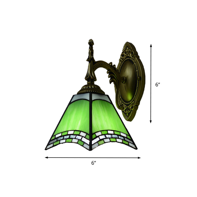 BowLift | Tiffany Pyramid Wall Lamp Blasted Glass 1 Light Wall Lighting in Green/Blue/Yellow for Bedroom