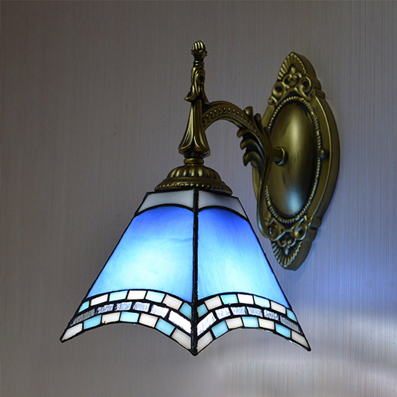 BowLift | Tiffany Pyramid Wall Lamp Blasted Glass 1 Light Wall Lighting in Green/Blue/Yellow for Bedroom